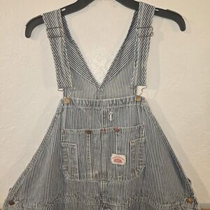 Vtg Round House Hickory Striped Bib Overalls Engineer Tagged 54 waist 28 inseam